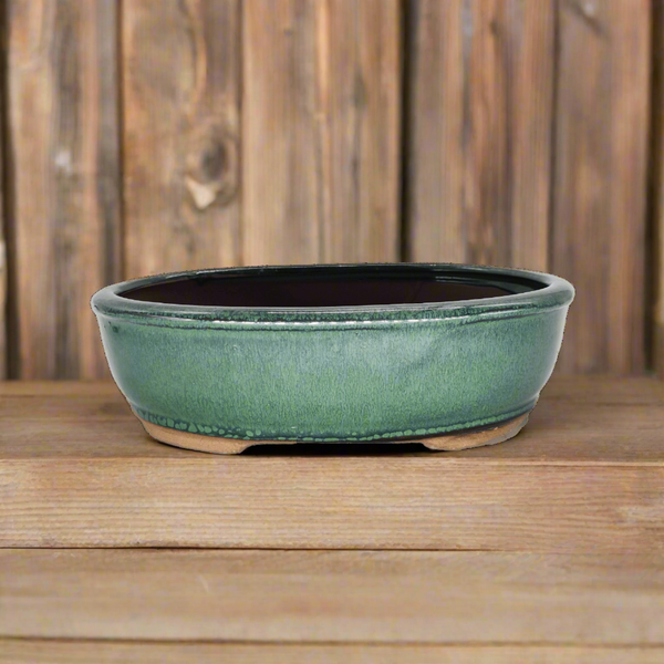 26cm Glazed Bonsai Pot | Oval | 26cm x 20cm x 8cm | Green