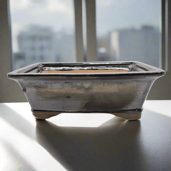 26cm Glazed Bonsai Pot | Rectangle | 26cm x 21cm x 9cm | Silver