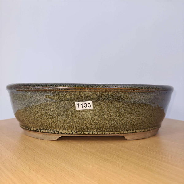 27cm Glazed Bonsai Pot | Oval | 27cm x 21cm x 8cm | Green