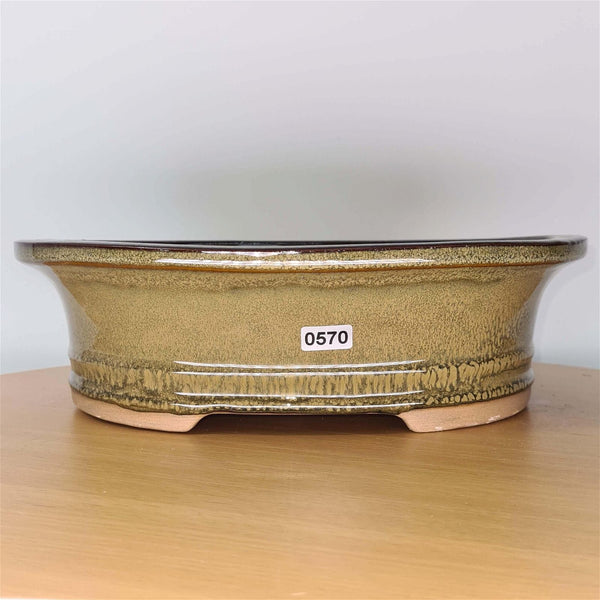 27cm Glazed Bonsai Pot | Oval | 27cm x 22cm x 8cm | Green