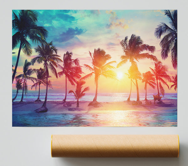 Hawaii Sunset Sea Poster