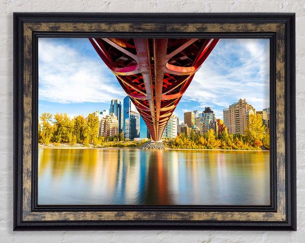 Bridge over the water city view Framed Print