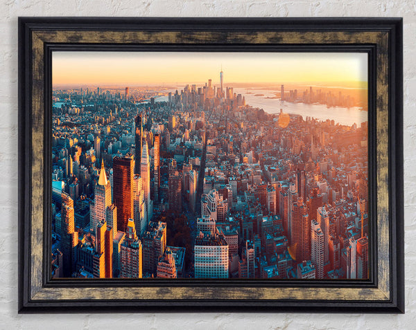 Aerial city sunset dream Framed Print