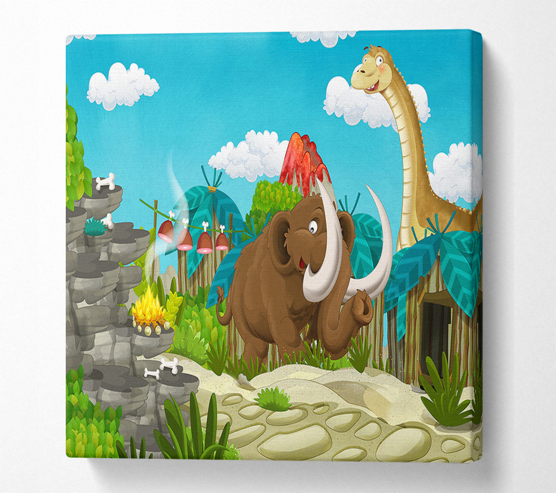  A Canvas Print of Mammoth and dinosaur Canvas Wall Art