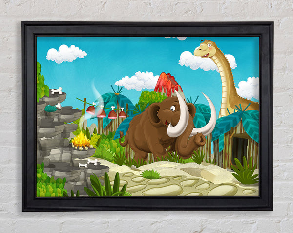 Mammoth and dinosaur Framed Print