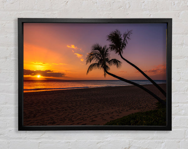 Two palm trees on the beach Framed Print