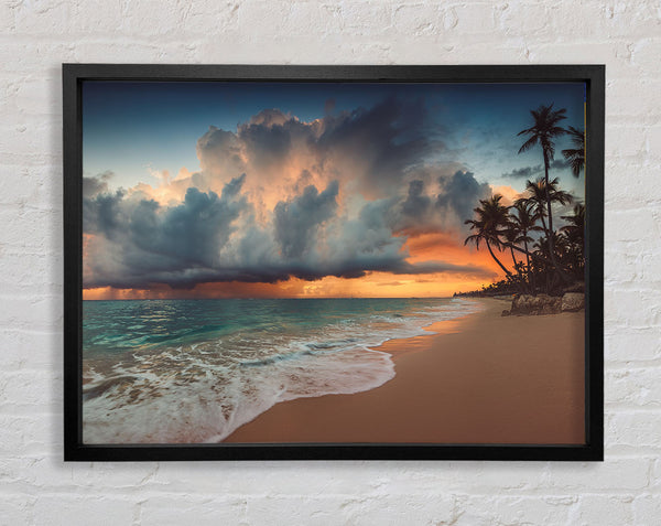 Grey Clouds on the beach Framed Print