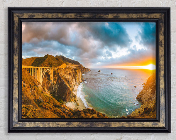 Bridge over the cliffs and cove Framed Print