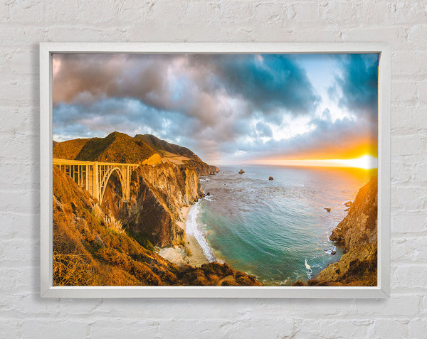 Bridge over the cliffs and cove Framed Print