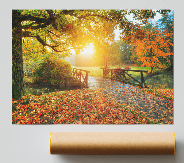 Woodland Bridge Autumn Tranqulity Print