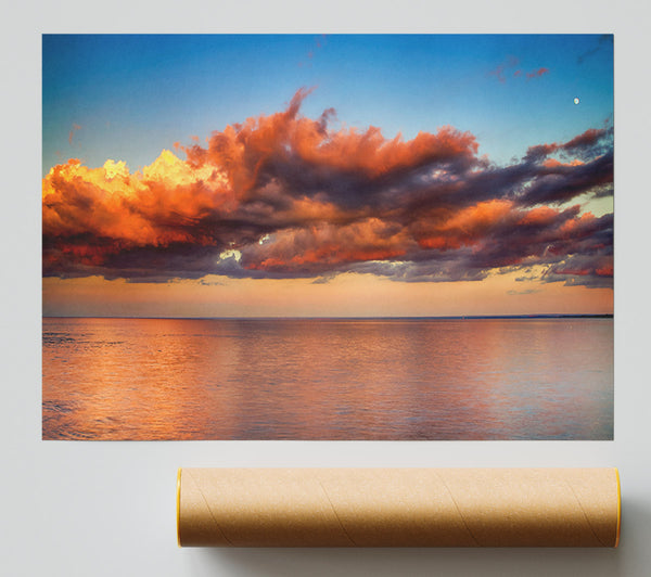 Red Glowing Clouds Above The Sea Poster