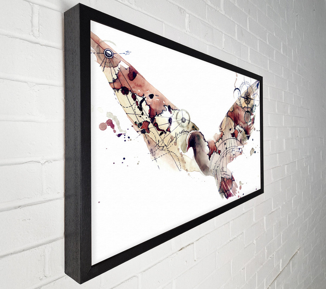  A Canvas Print of Dove in flight watercolour maps Canvas Art