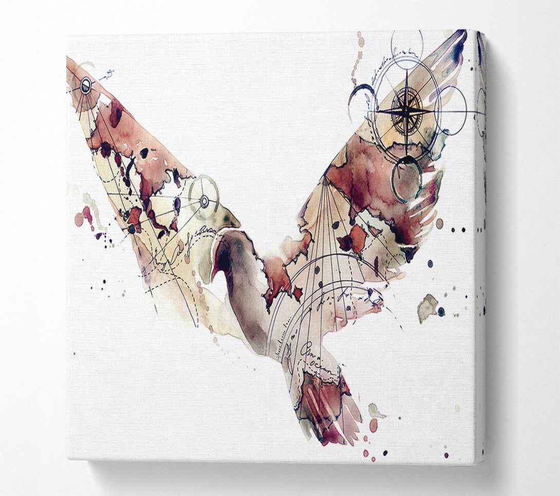  A Canvas Print of Dove in flight watercolour maps Canvas Art