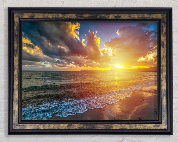 Sunset on the beach of essex Framed Print