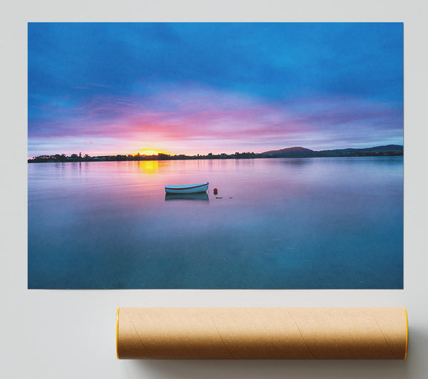Small Row Boat On Calm Lake Print