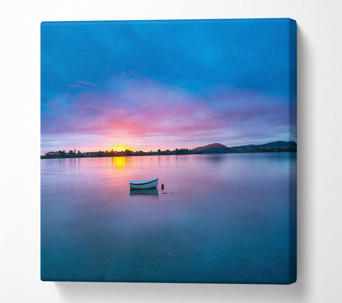  A Canvas Print of Small row boat on calm lake Canvas Wall Art