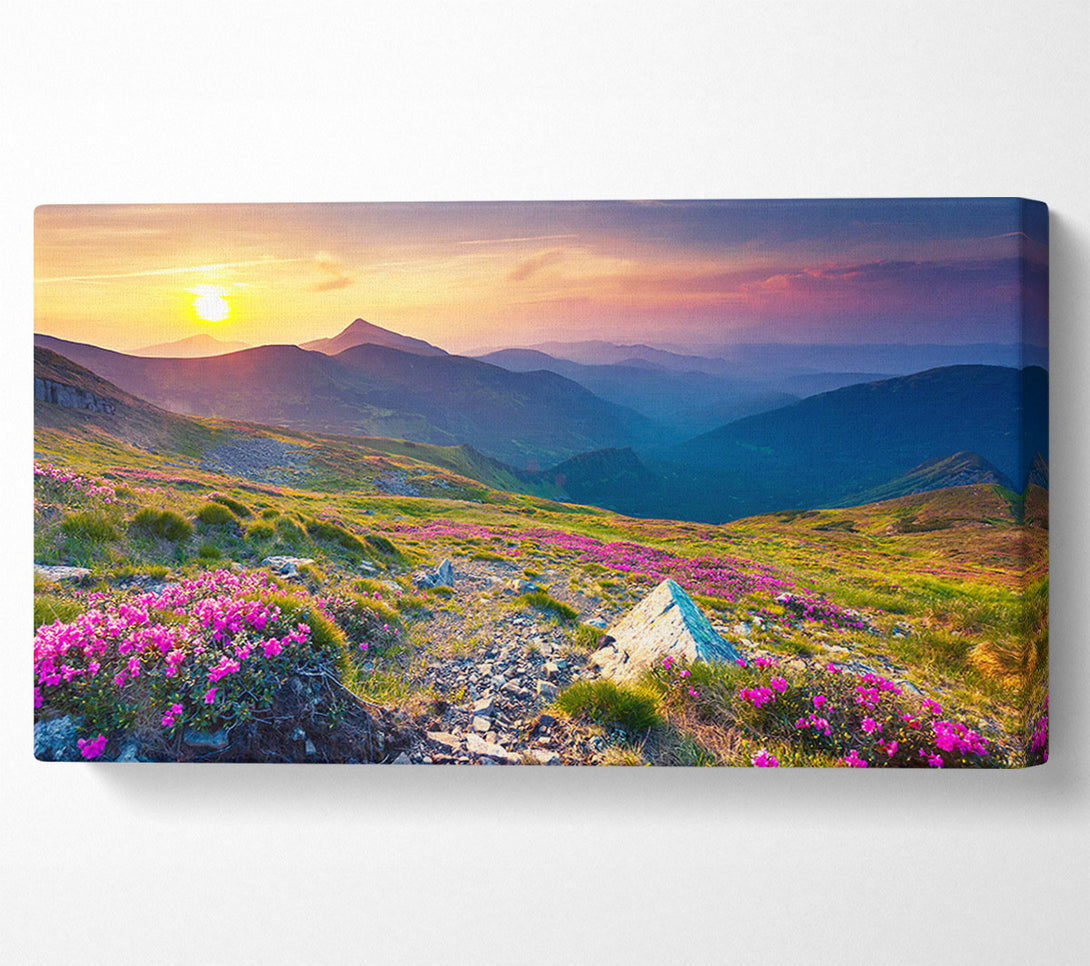  A Canvas Print of Beautiful mountain range and flowers Canvas Art