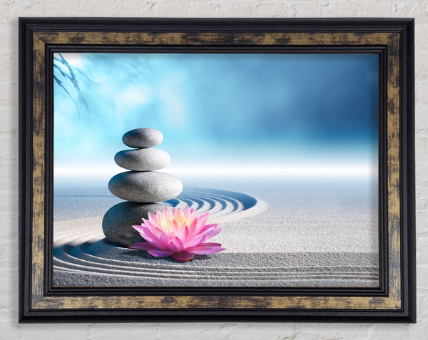 pebbles on zen beach lilly Framed Print