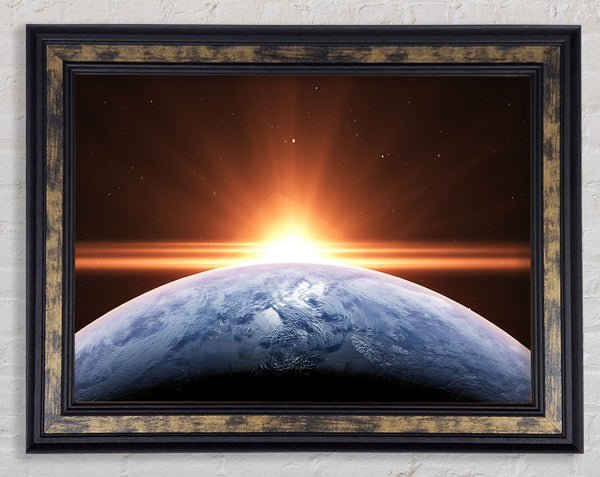Sun peering over the earth Framed Print
