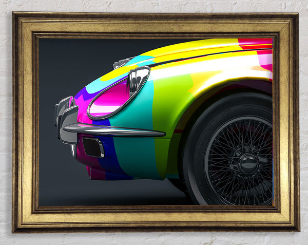 E type Jaguar rainbow stripes Framed Print