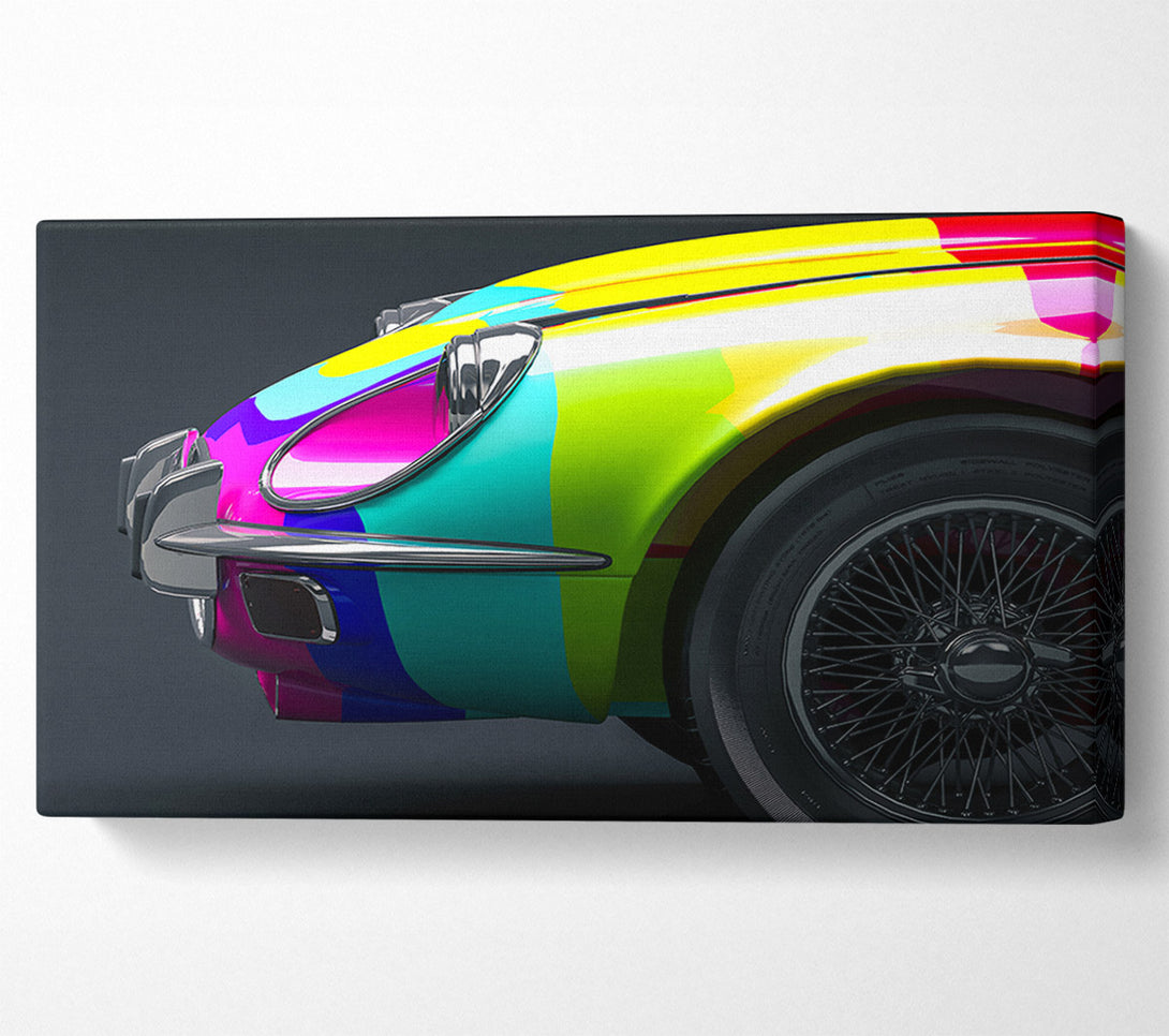  A Canvas Print of E type Jaguar rainbow stripes Canvas Wall Art