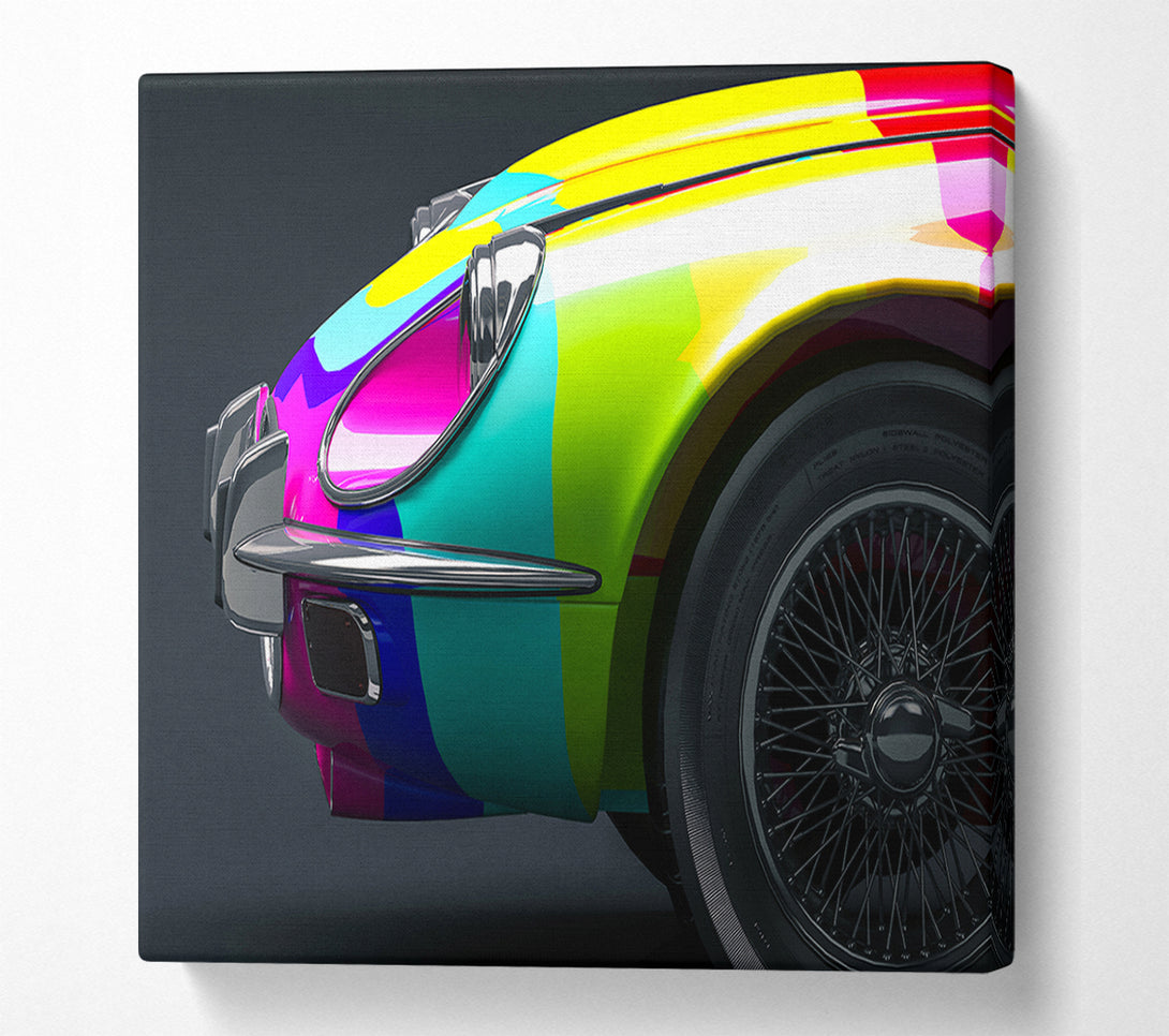  A Canvas Print of E type Jaguar rainbow stripes Canvas Wall Art