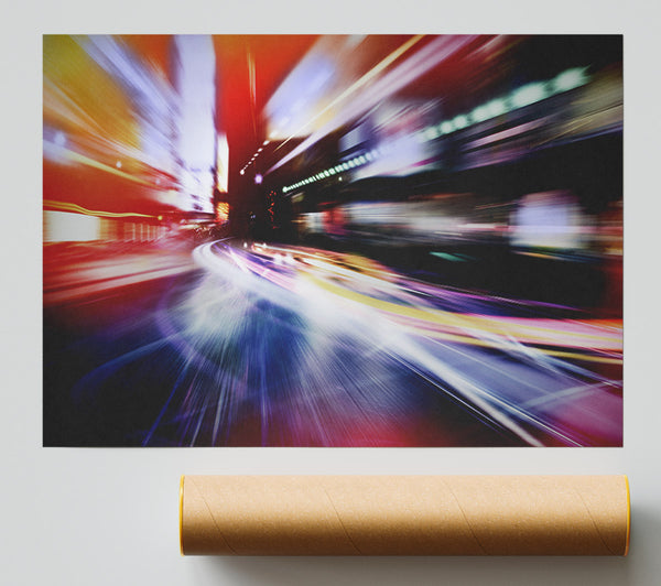 City In A Blur Colourful Light Poster