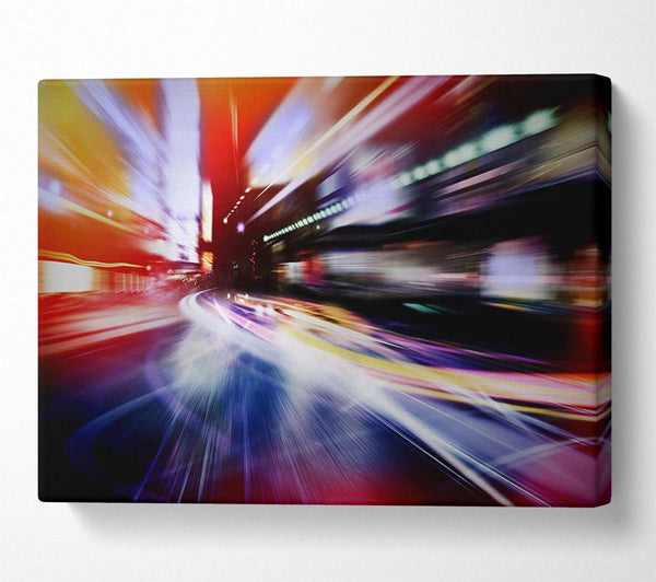  A Canvas Print of City in a blur colourful light Canvas Print