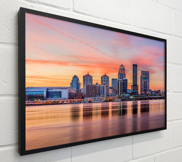Orange sunset in the city shoreline