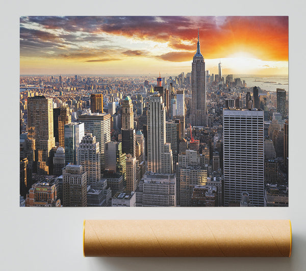 City In The Sun Rise Skyscrapers Poster