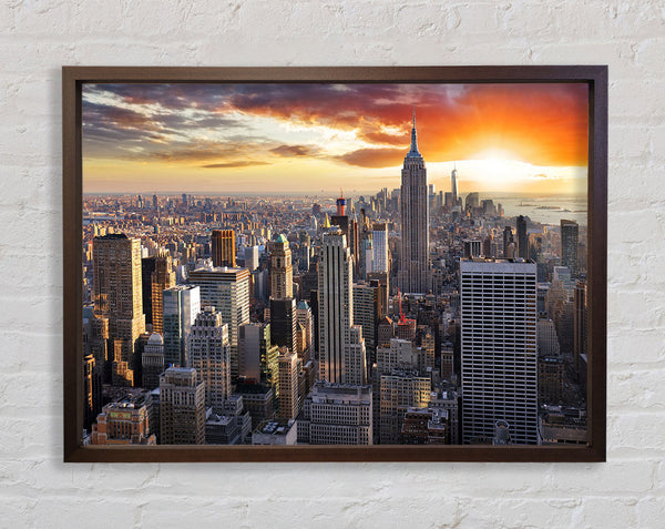 City in the sun rise skyscrapers Framed Print