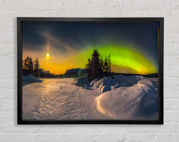 Nothern lights at night snow Framed Print