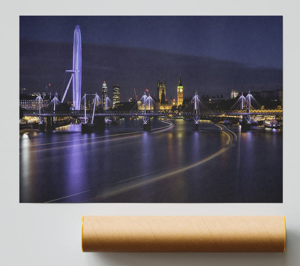 London At Night Light Trails Poster