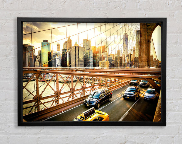 NYC bridge with traffic Framed Print