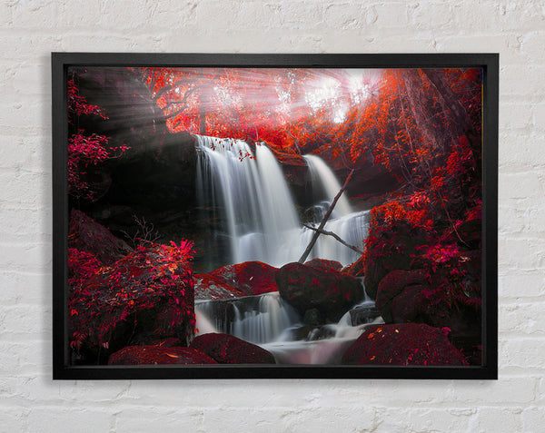 Red Forest Waterfall Delight Framed Print