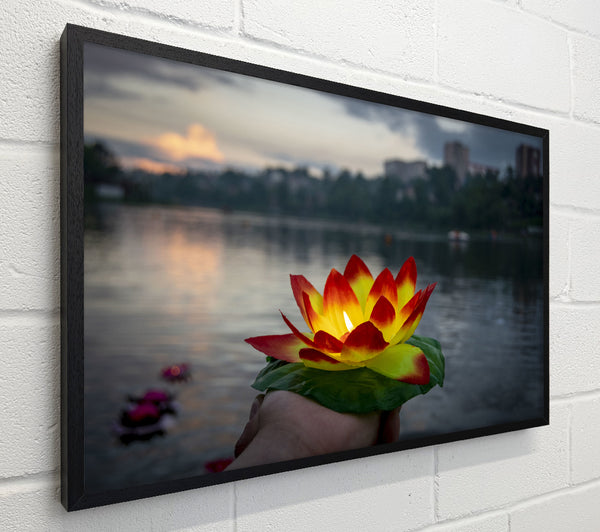 Flower candle in city view