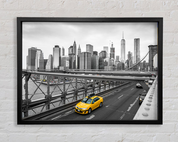 New York on the bridge yellow cab Framed Print