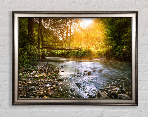 Handmade bridge in the woodlands Framed Print