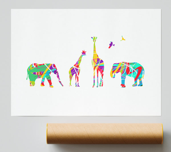 Safari Animals Lined Up Print
