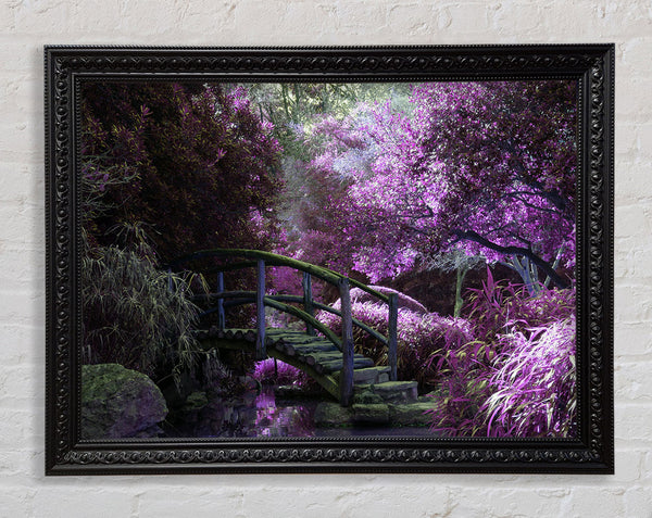 Little foot bridge in the lilac forest Framed Print