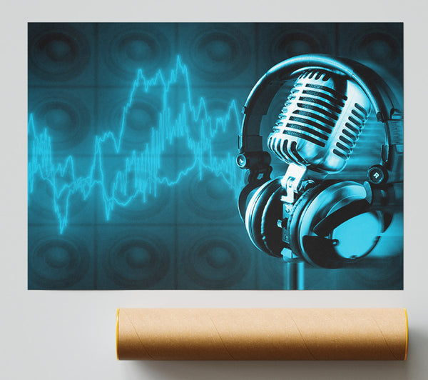 Old Microphone Soundwaves Giclee Print