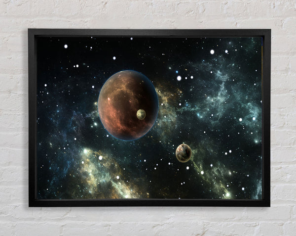 Planets in the dark skies Framed Print