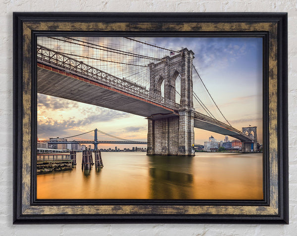 New york bridge orange river Framed Print