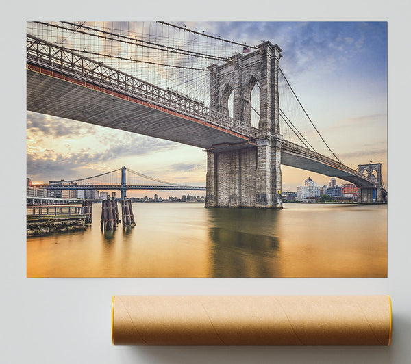New York Bridge Orange River Giclee Print