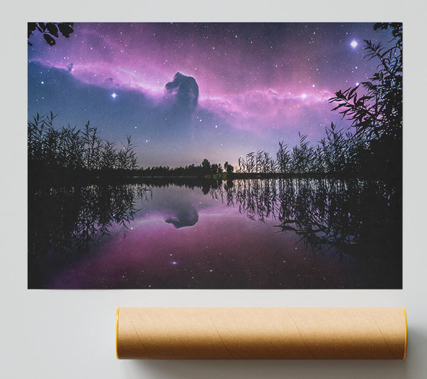 Horse Head Nebula Over A Purple Lake Giclee Print