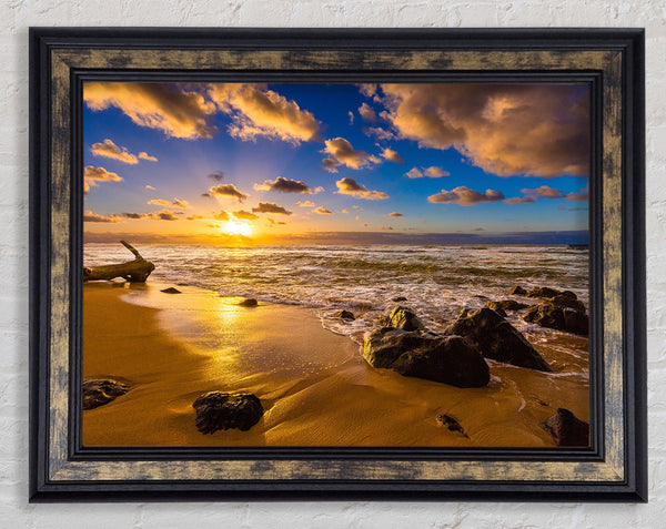 Heavenly Skies off the beach Framed Print