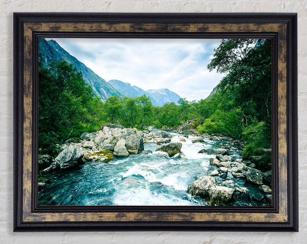 Stunning rapids of water forest Framed Print