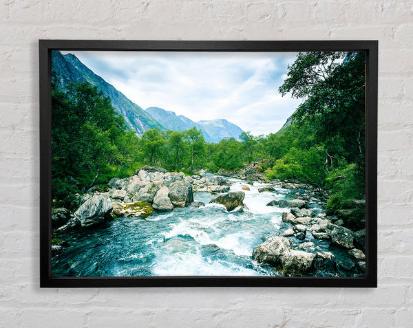 Stunning rapids of water forest Framed Print