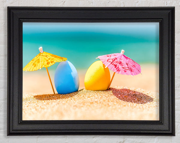 Blue and yellow eggs sunning Framed Print