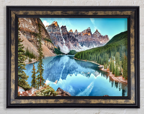 Canadian mountains with clear blue waters Framed Print